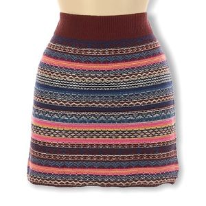 Boho High Waisted Stretchy Knit Mini Skirt Small